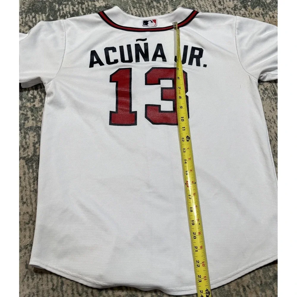 Nike Atlanta Braves Ronald Acuna Jr #13 Home Jersey Youth Large 14/16 White